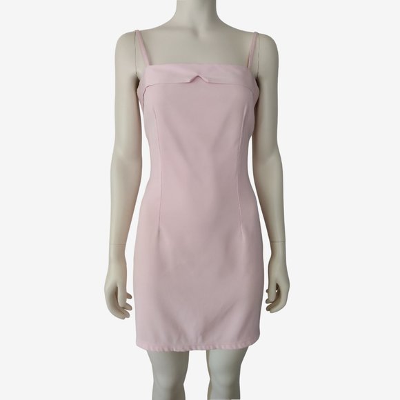 Vintage Dresses & Skirts - Vintage 1990s Pia Baby Pink Spaghetti Strap Mini Sheath Dress Size 6 / 8